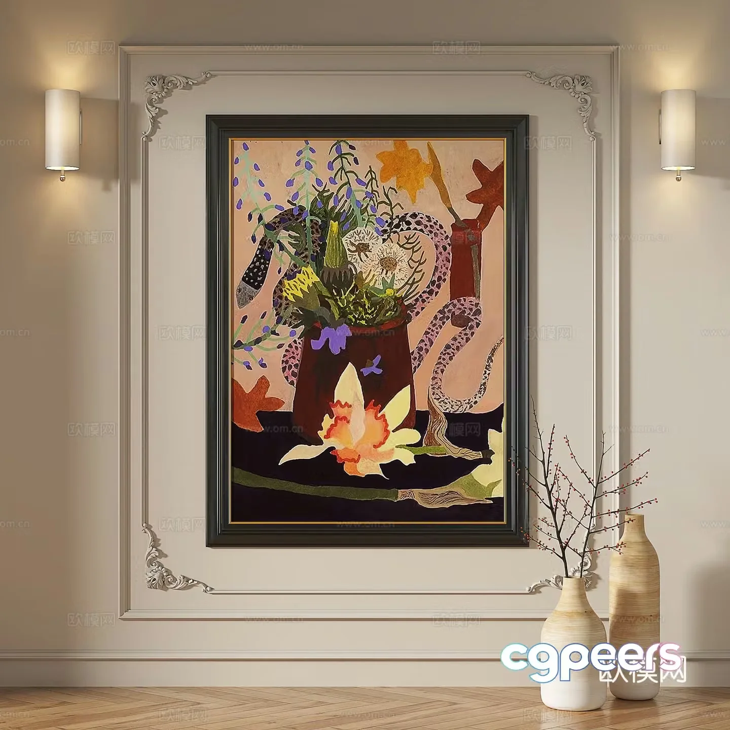 French modern simple abstract retro medieval light luxury decorative painting 3d model