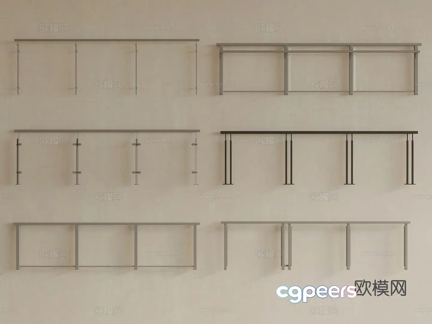 Modern railings Glass guardrails Glass railings Commercial railings Balcony railings 3d model