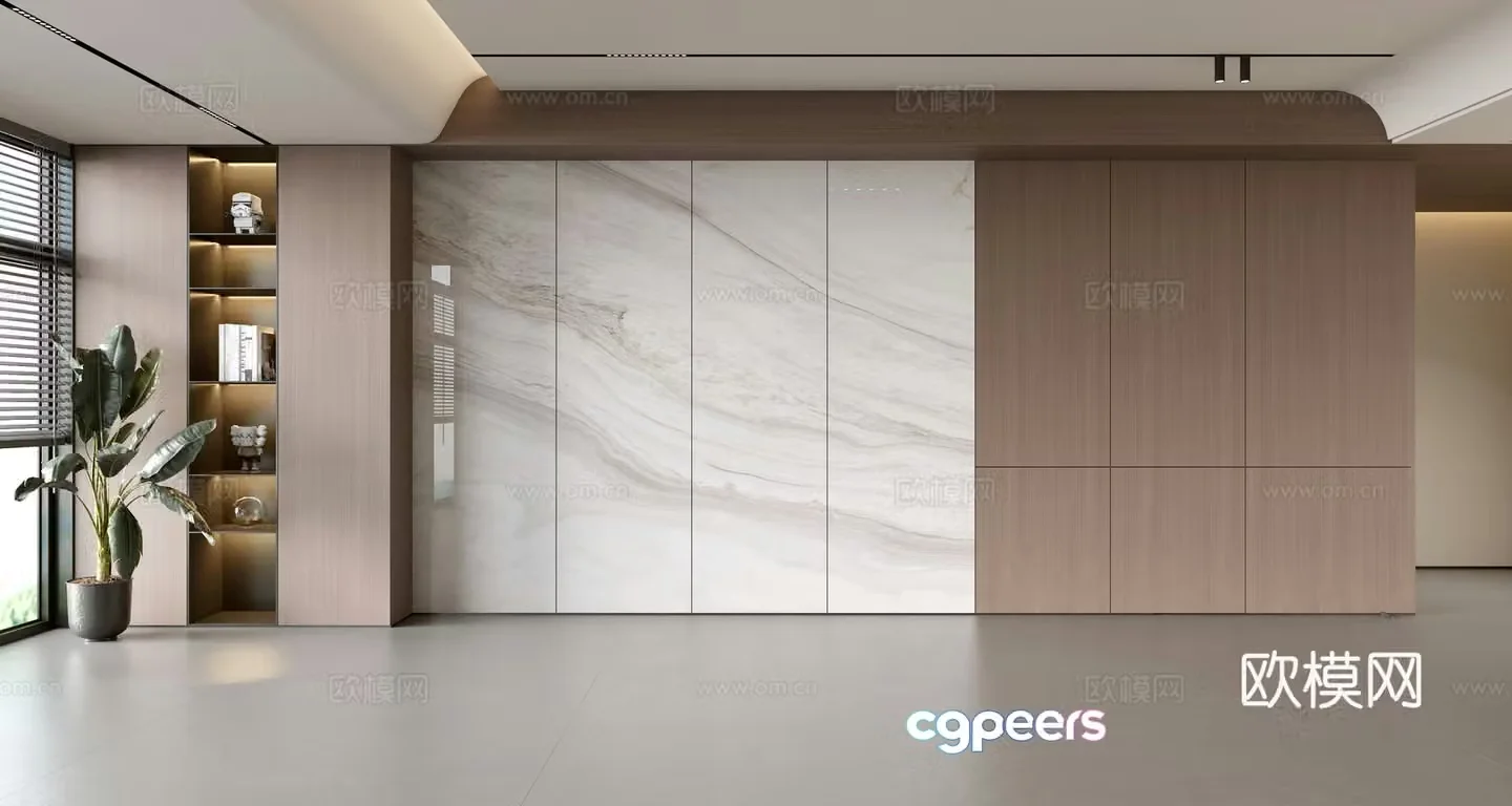 Modern simple sofa background wall modern ornament balcony cabinet living room cabinet wood veneer background wall 3d model