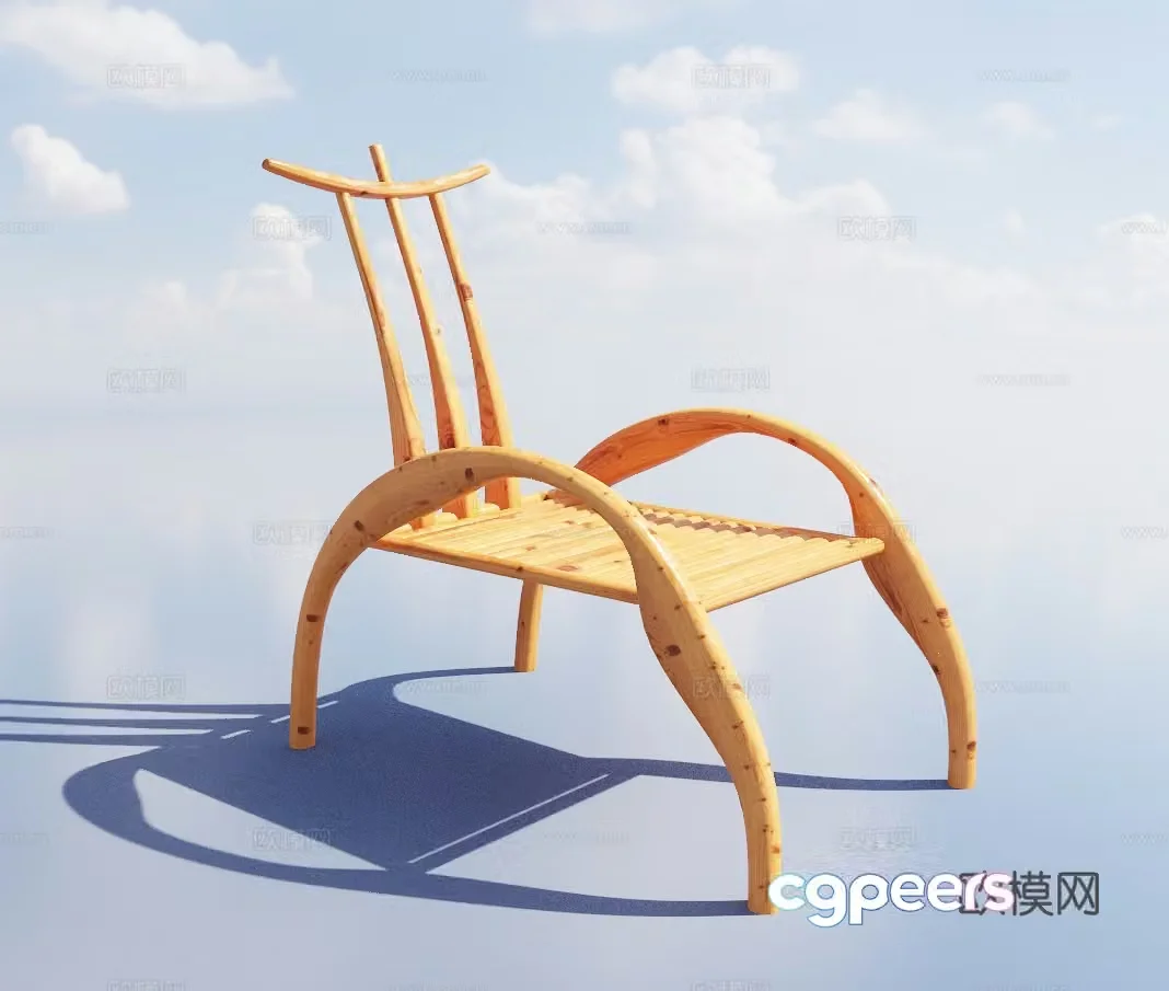 New Chinese style chair outdoor chair wooden chair 3d model