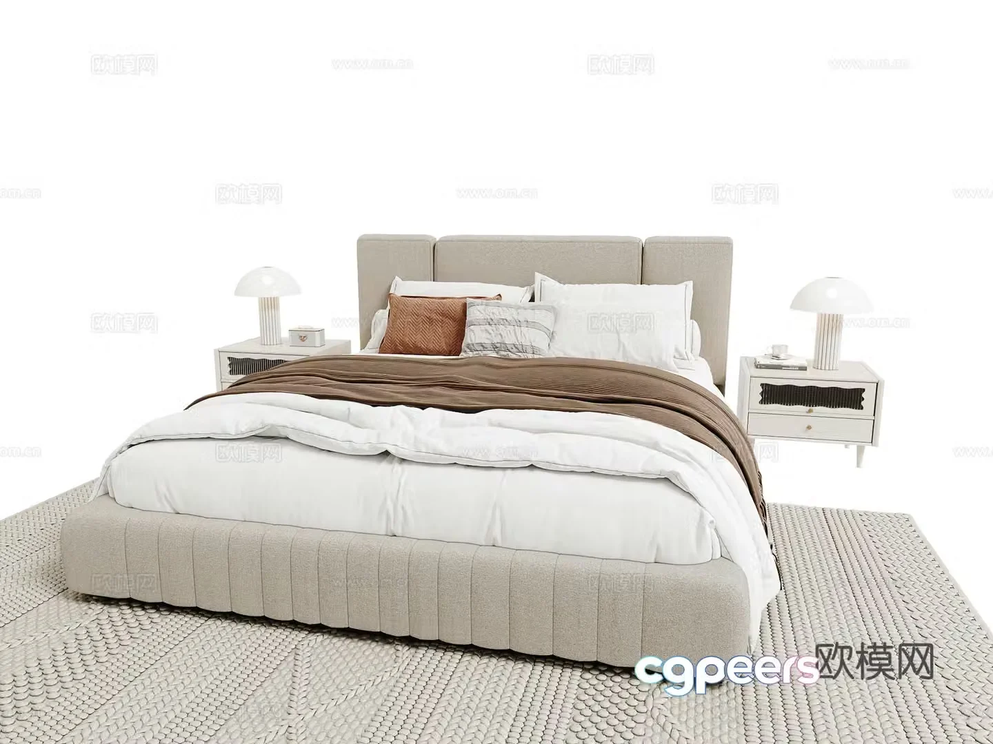 Creamy Double Bed 3D Model