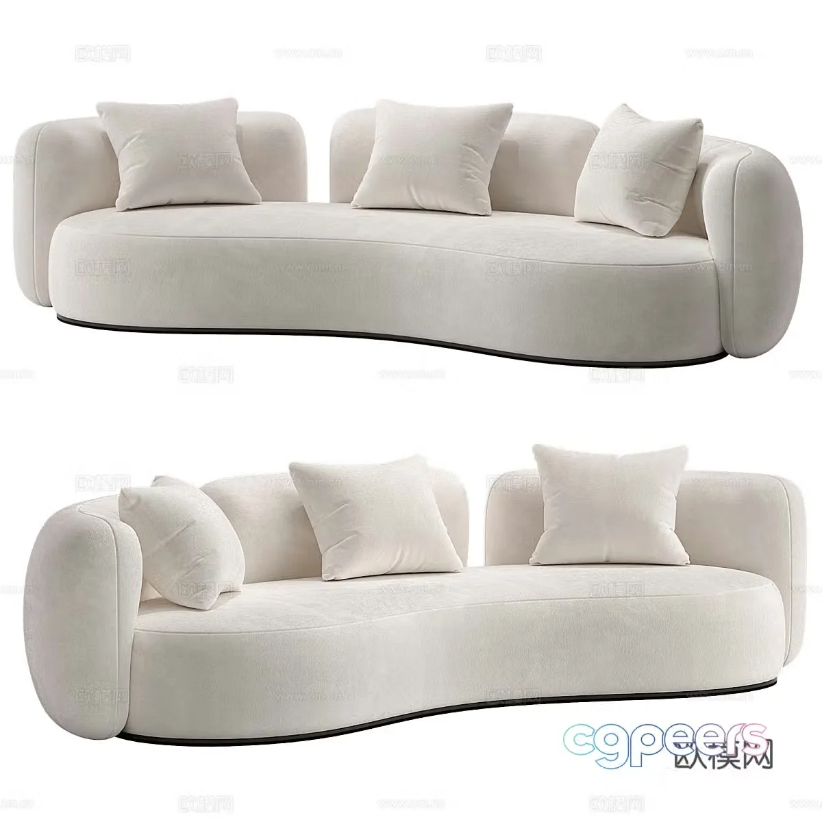 Modern cream style fabric casual sofa 3d model
