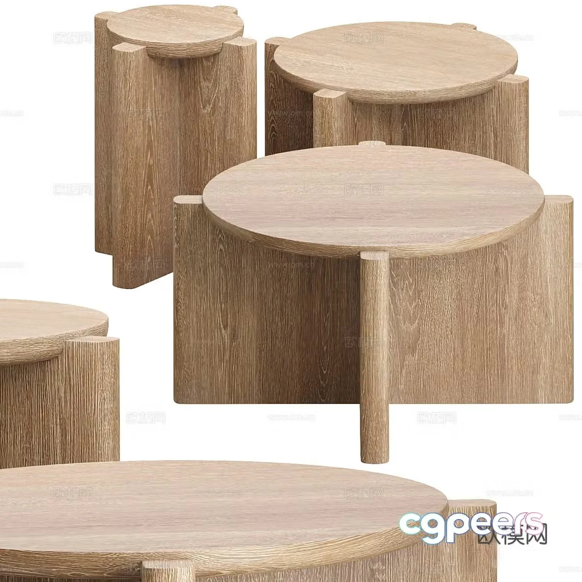 Middle-aged tea table coffee table combination side table solid wood tea table solid wood edge table artistic tea table round table 3D model