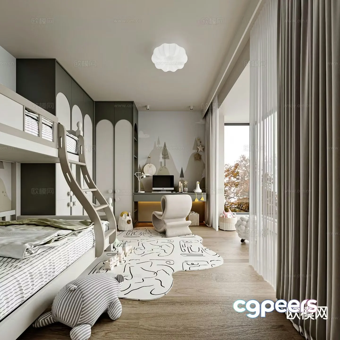 Universal children’s room bunk bed 3d model