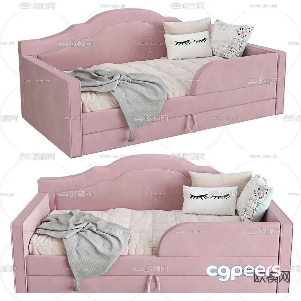 Modern pink fabric children’s bed 3d model