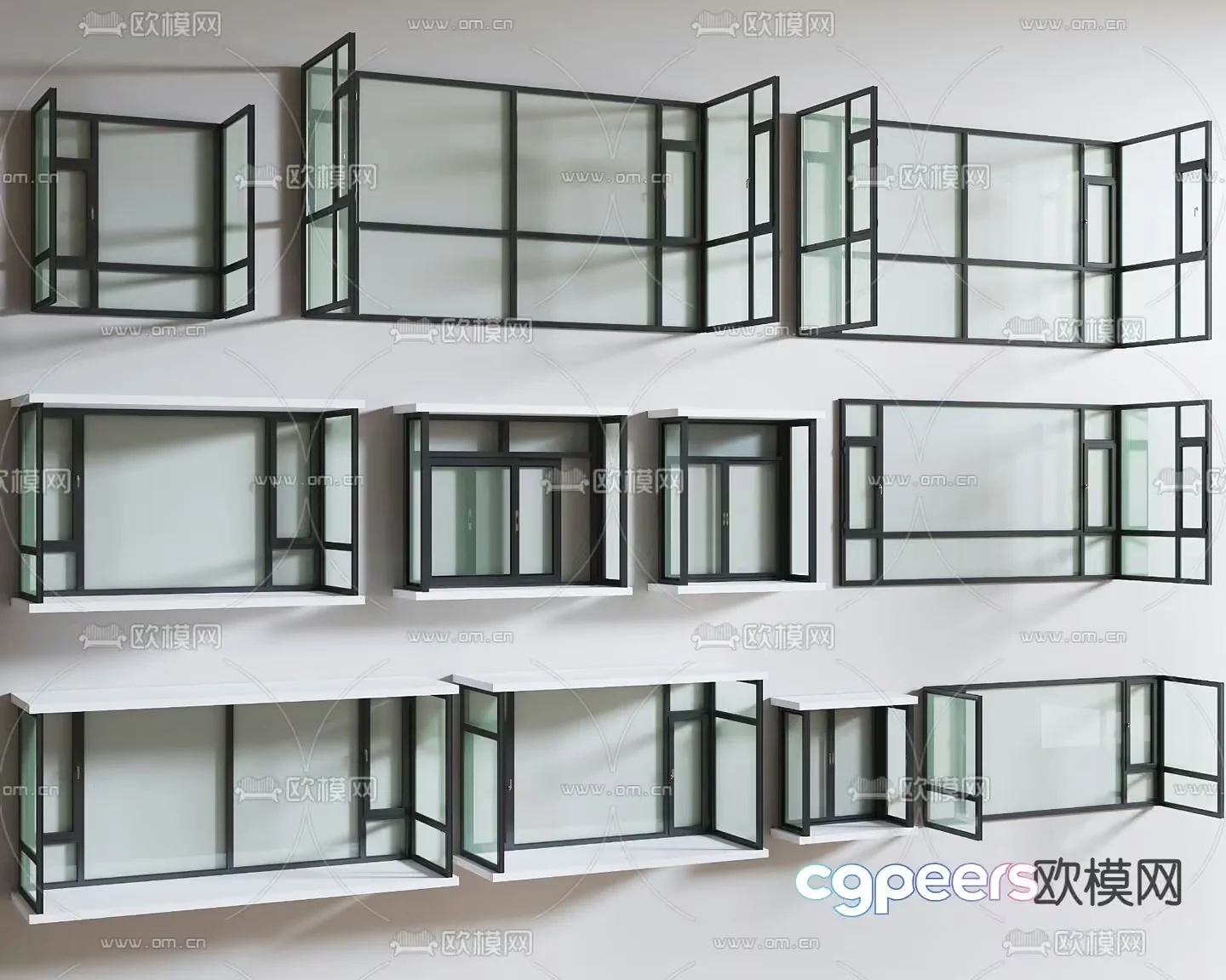 Black Window Frames 3D Model – 14965 – VRAY Render