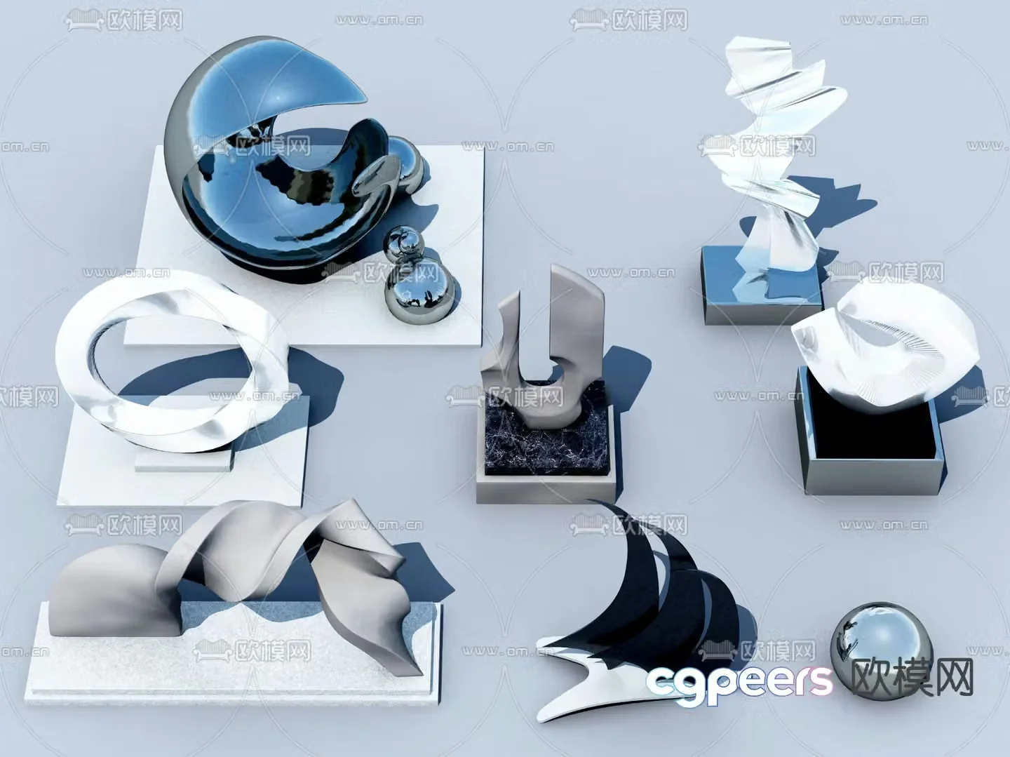 Modern urban metal sculpture landscape sketch 3D model