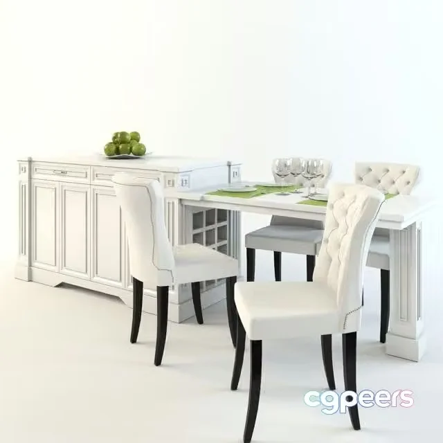 3ds Max Free – Dining table with chairs and an island