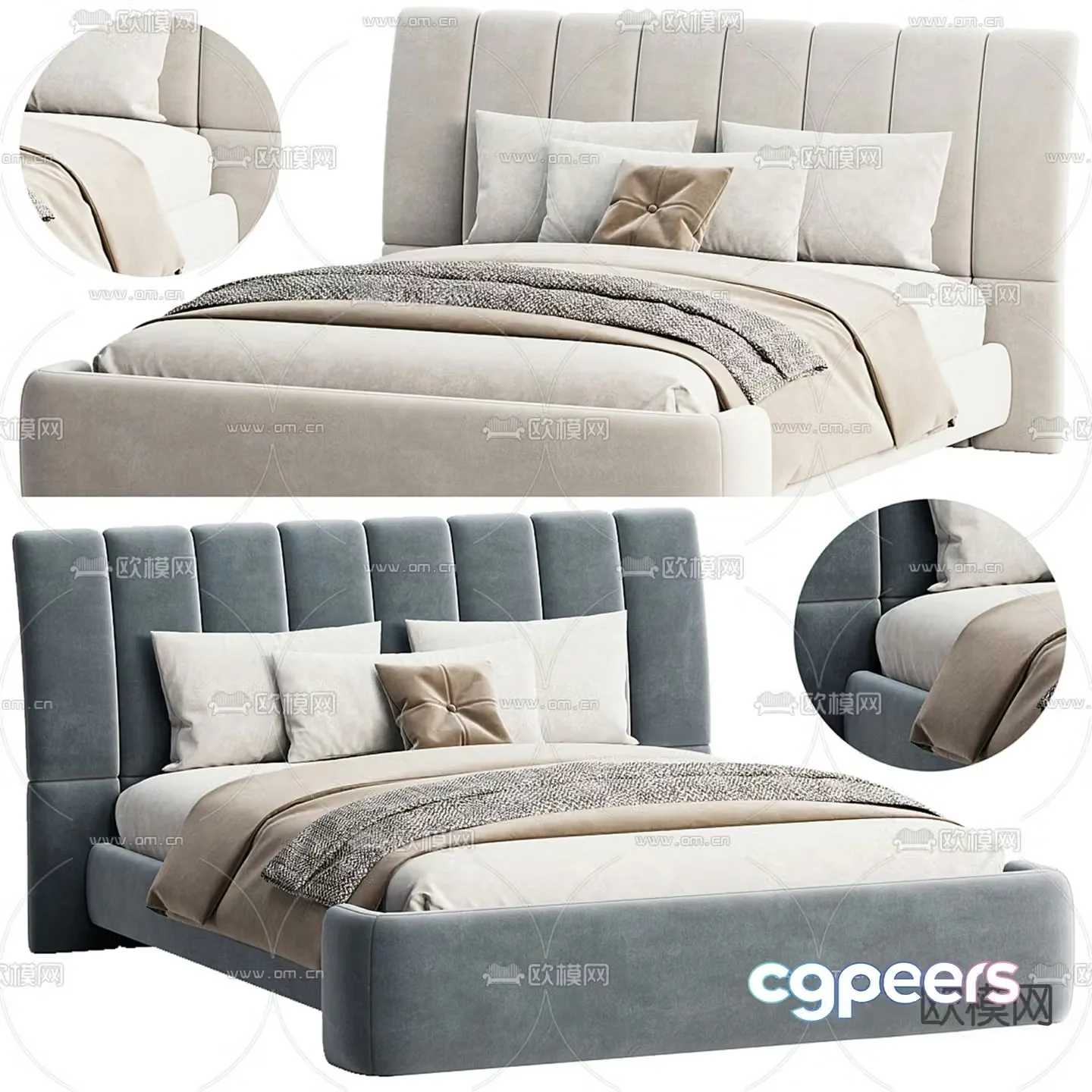 Simple European double bed 3d model