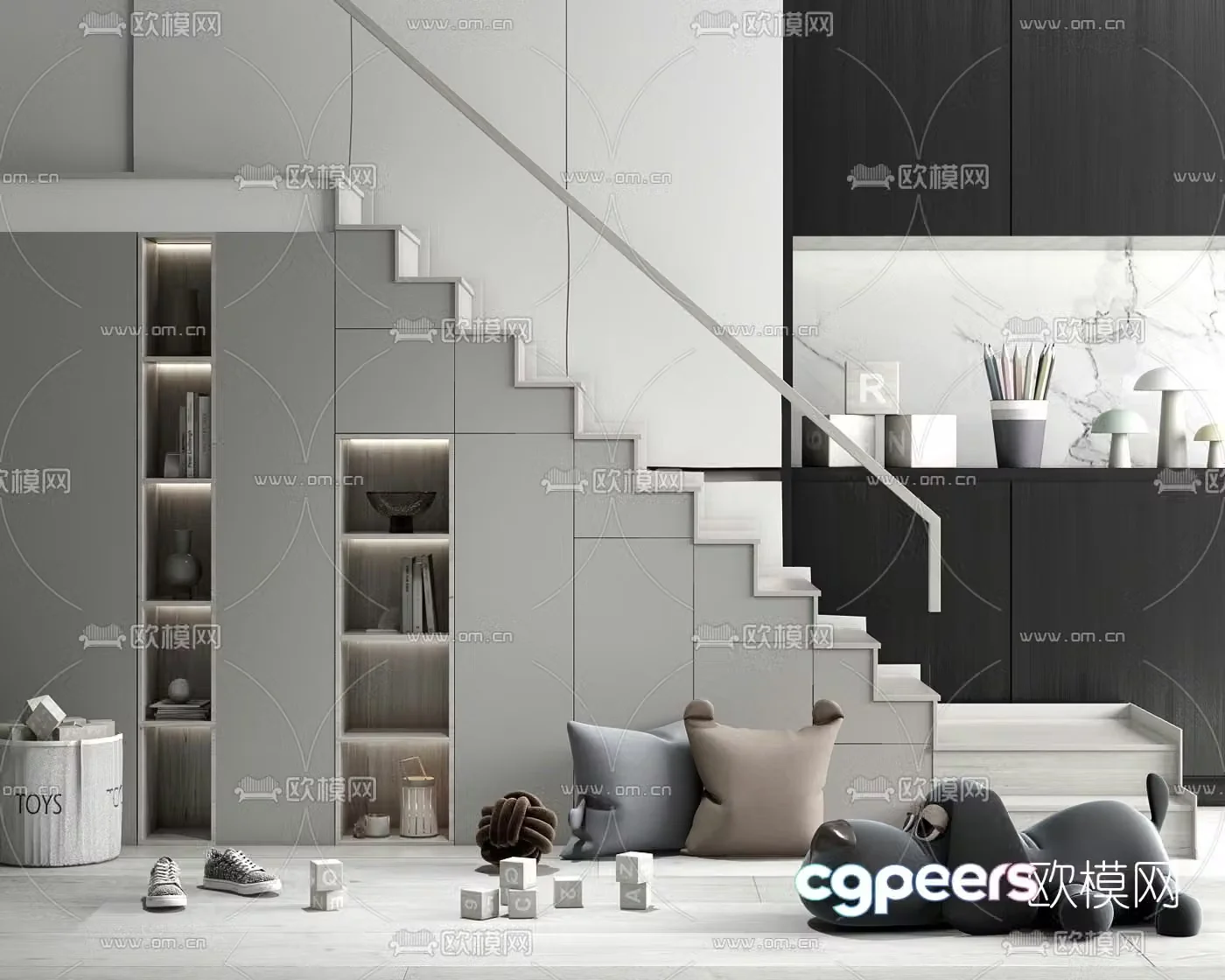 Modern children’s ladder bookcase 3d model