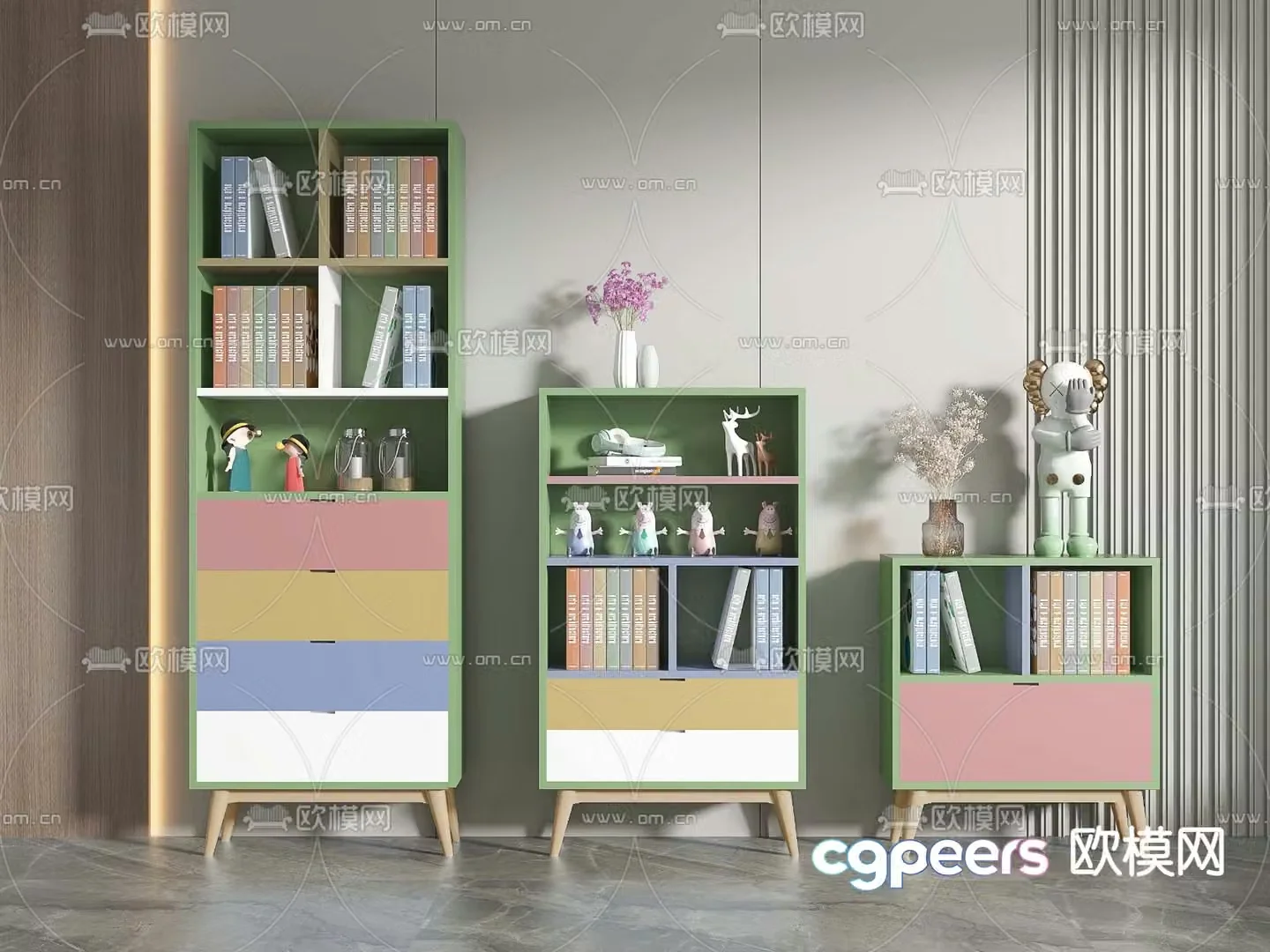 Nordic color children’s bookcase storage cabinet 3d model