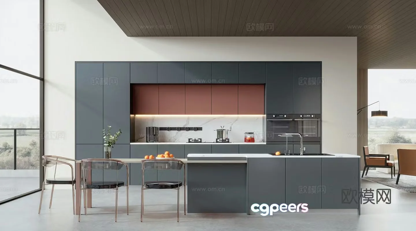 Modern open kitchen 3d model