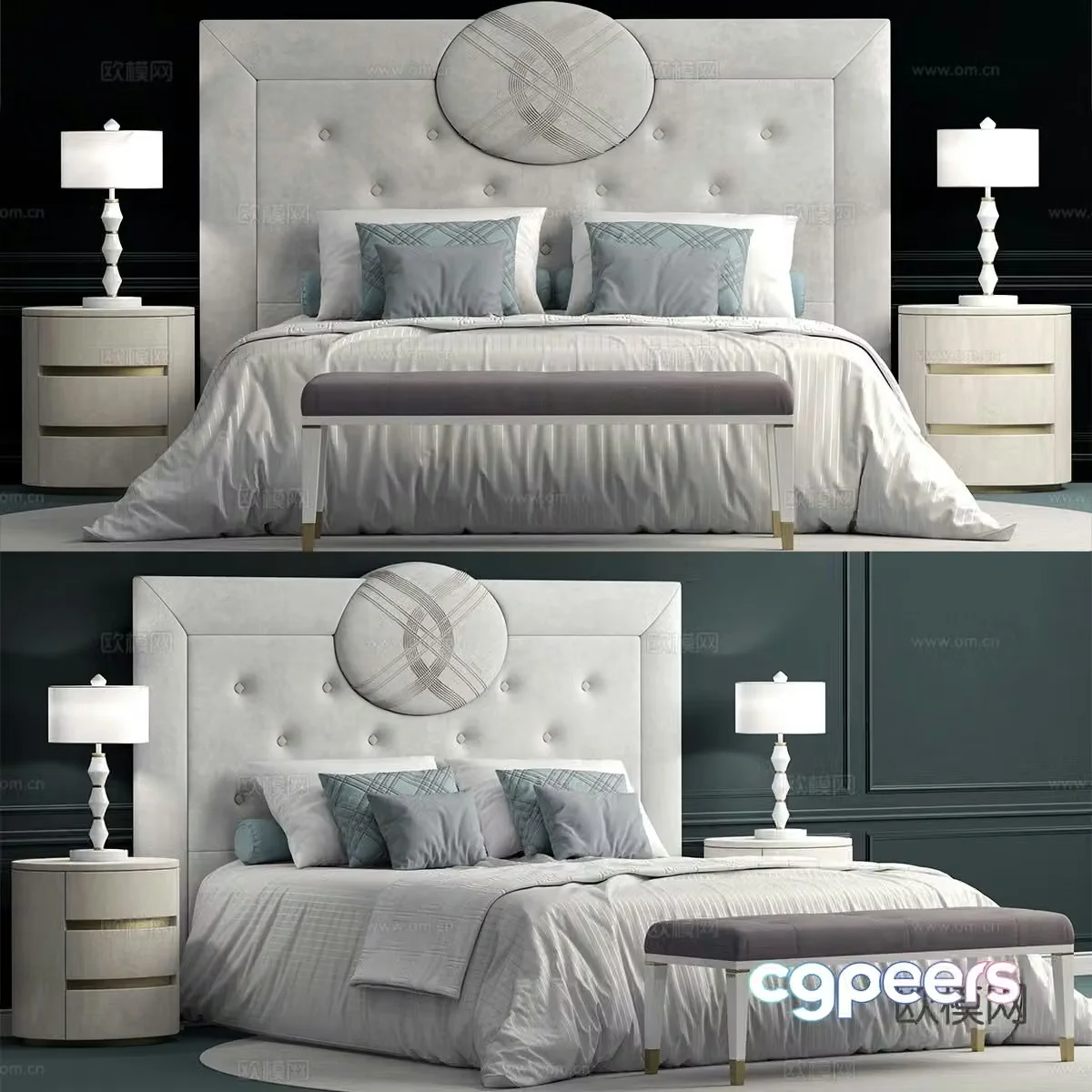 Simple European double bed 3d model