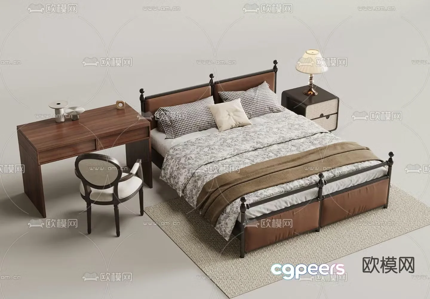 American double bed 3d model