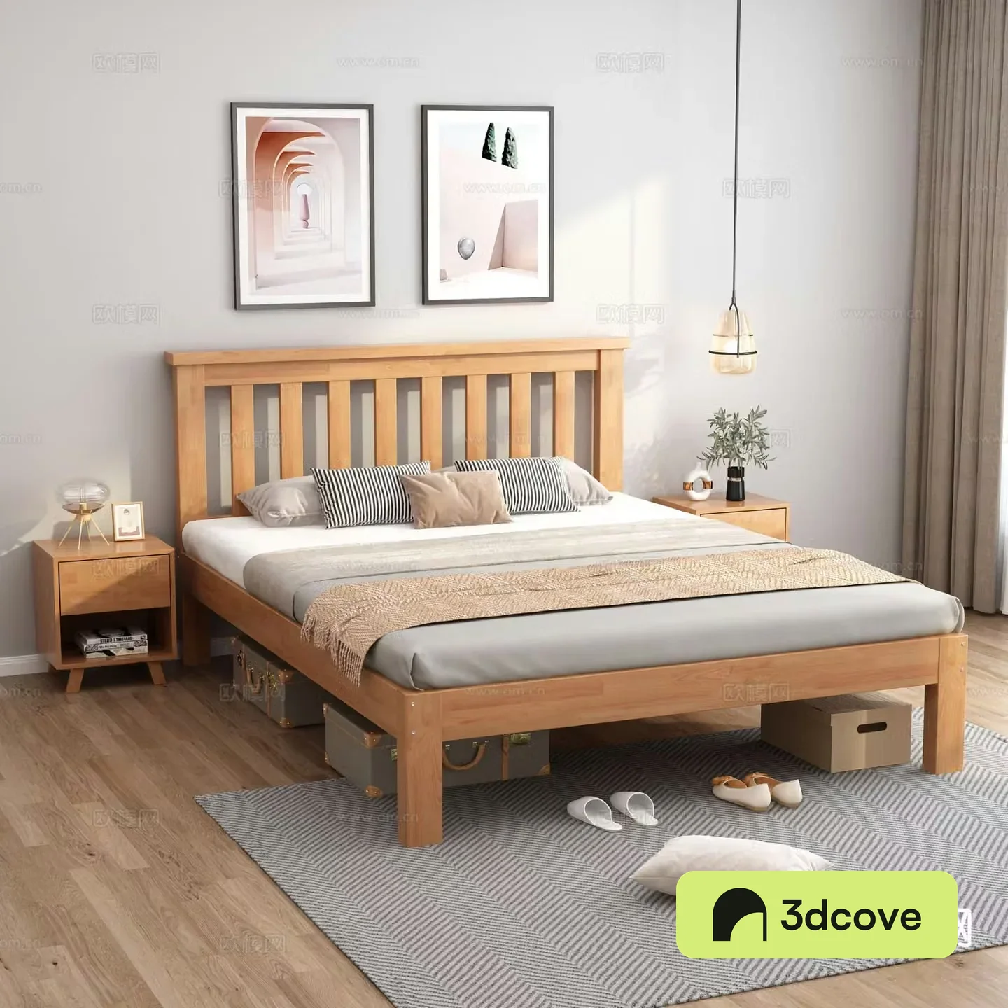 Nordic solid wood bed double bed