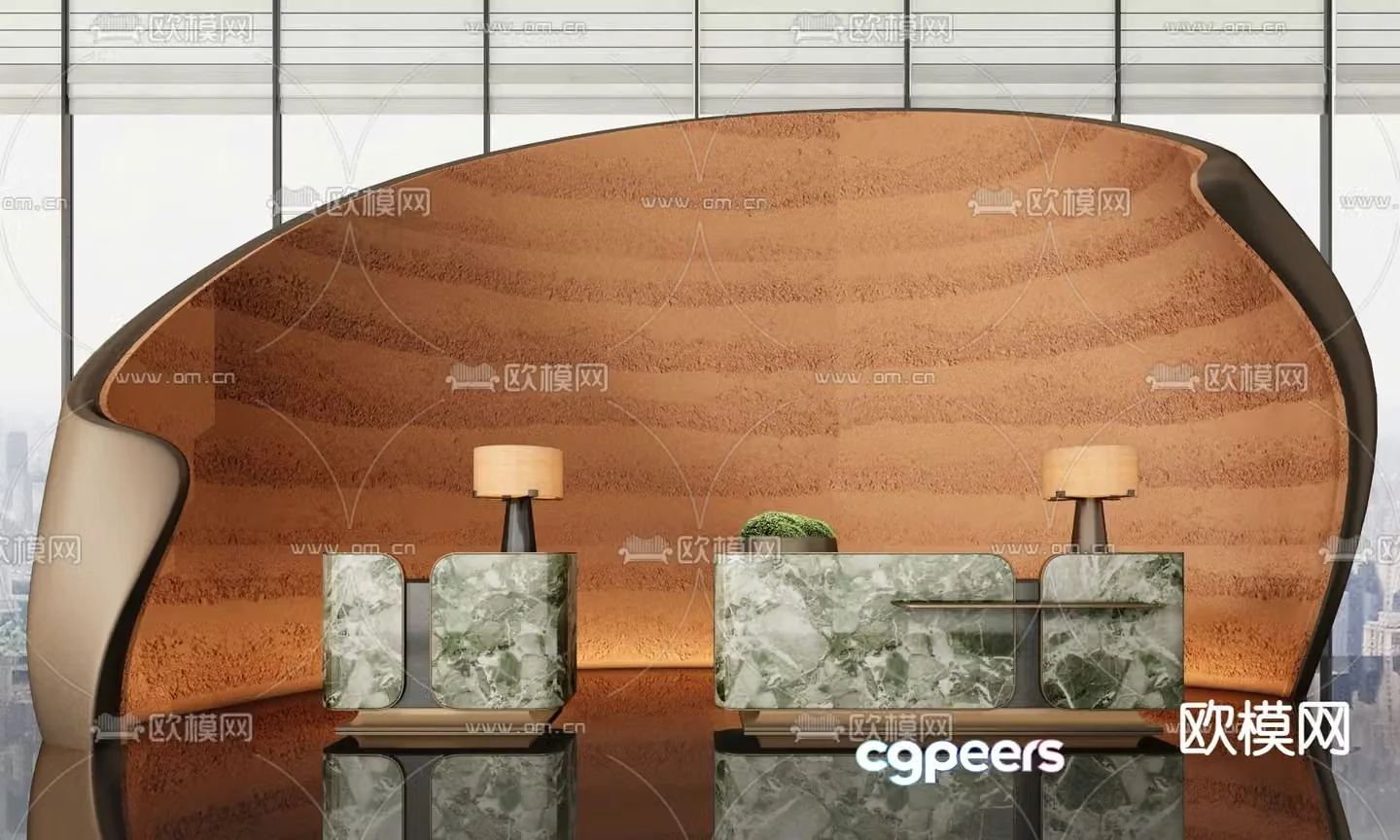 Modern front desk reception desk end view desk 3d model