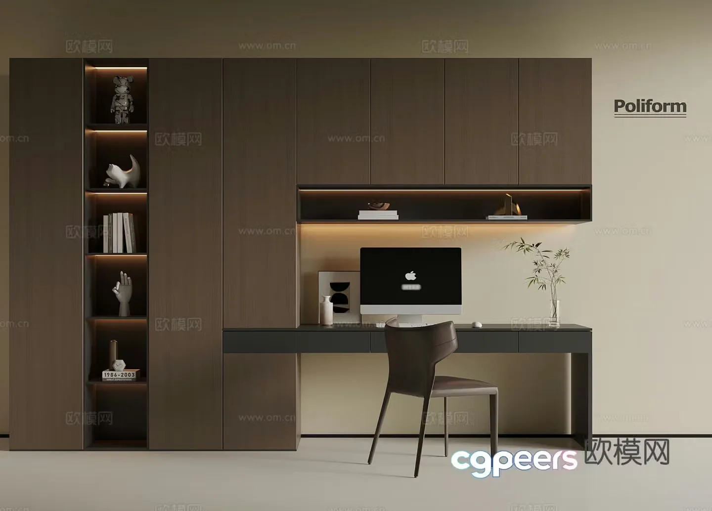 Modern Italian bookcase desk integrated cabinet 3d model