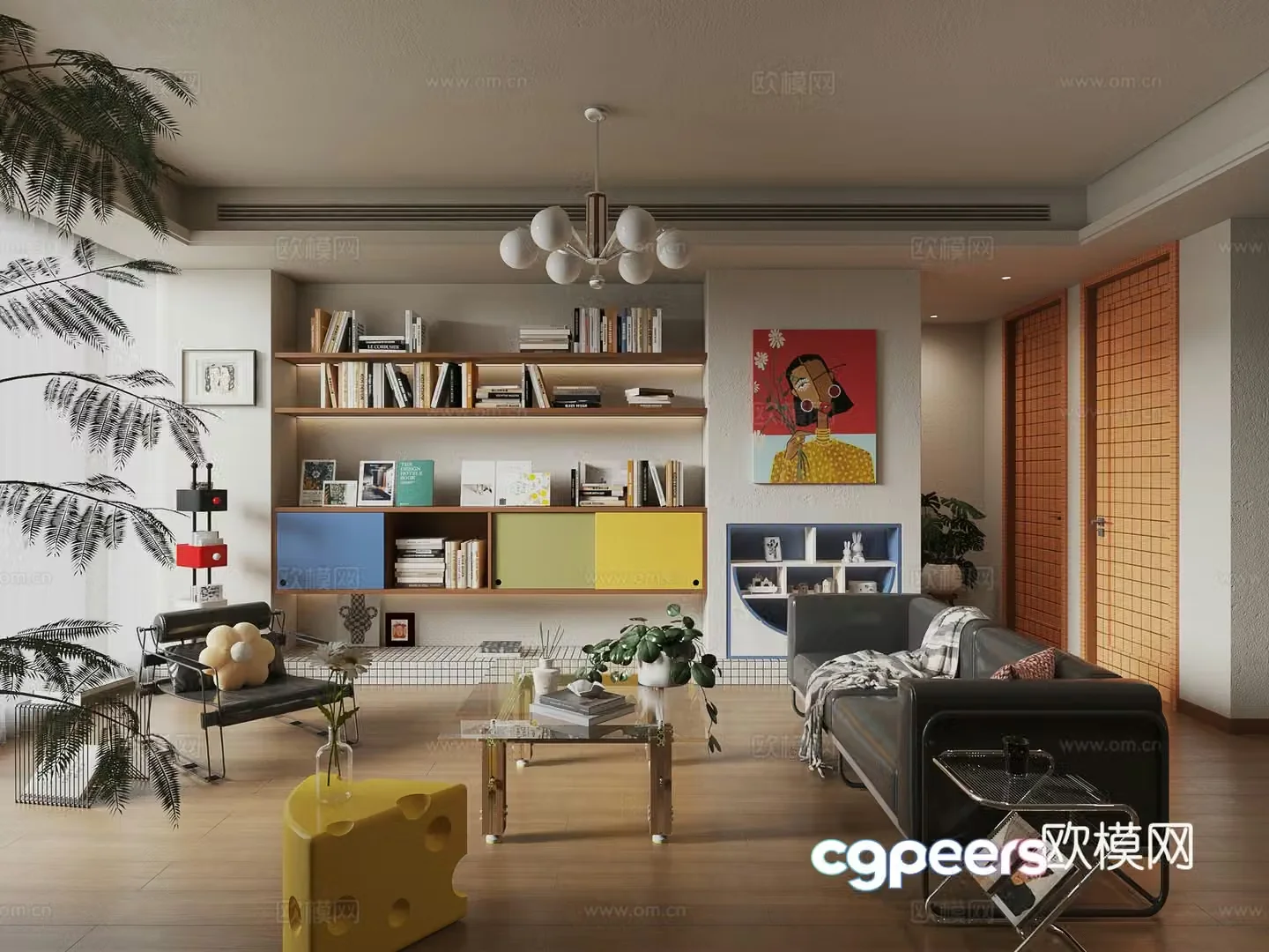 Modern living room Bauhaus living room dopamine living room retro living room 3d model