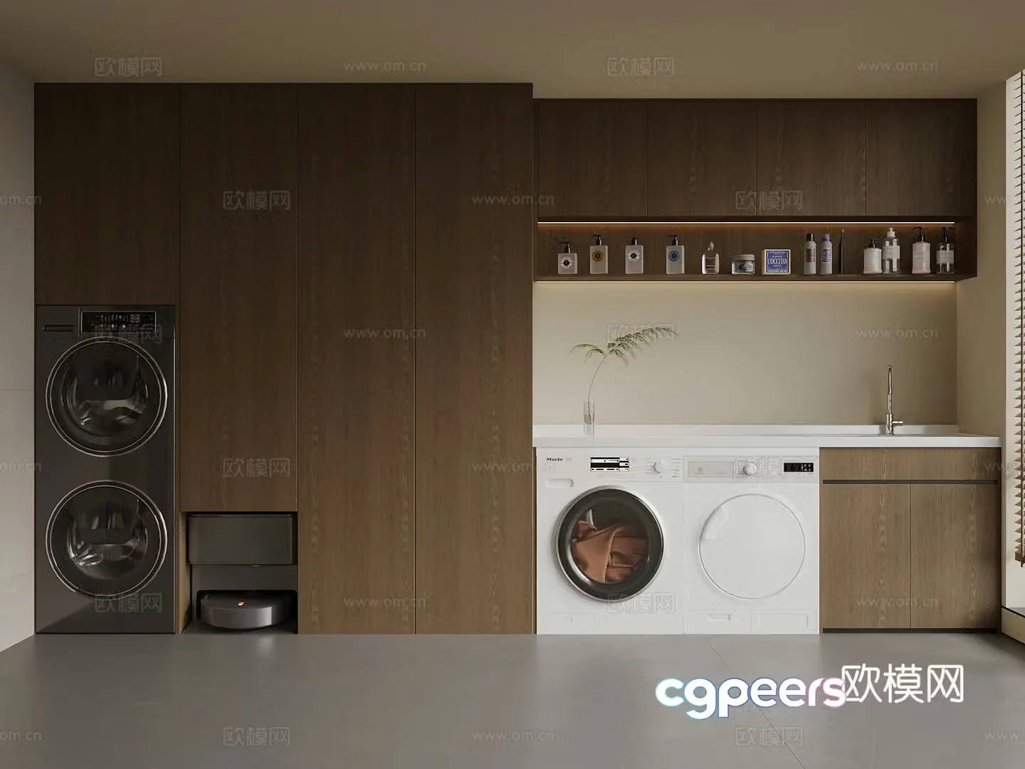 New Chinese style balcony balcony washing machine cabinet 3d model