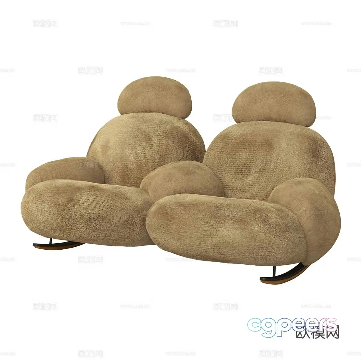 Double sofa plush sofa 3d model