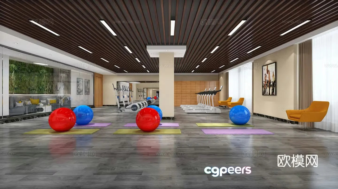 Modern gym yoga room 3d model
