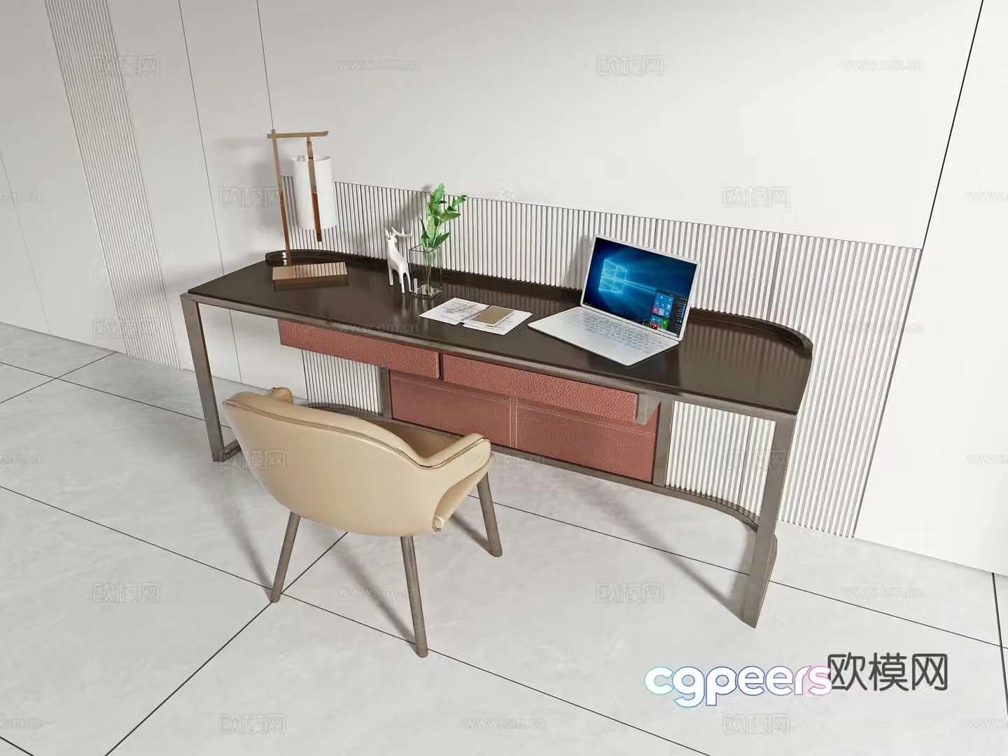 New Chinese desk and chair combination 3D model