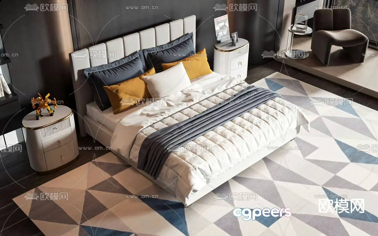 Modern double bed 3d model