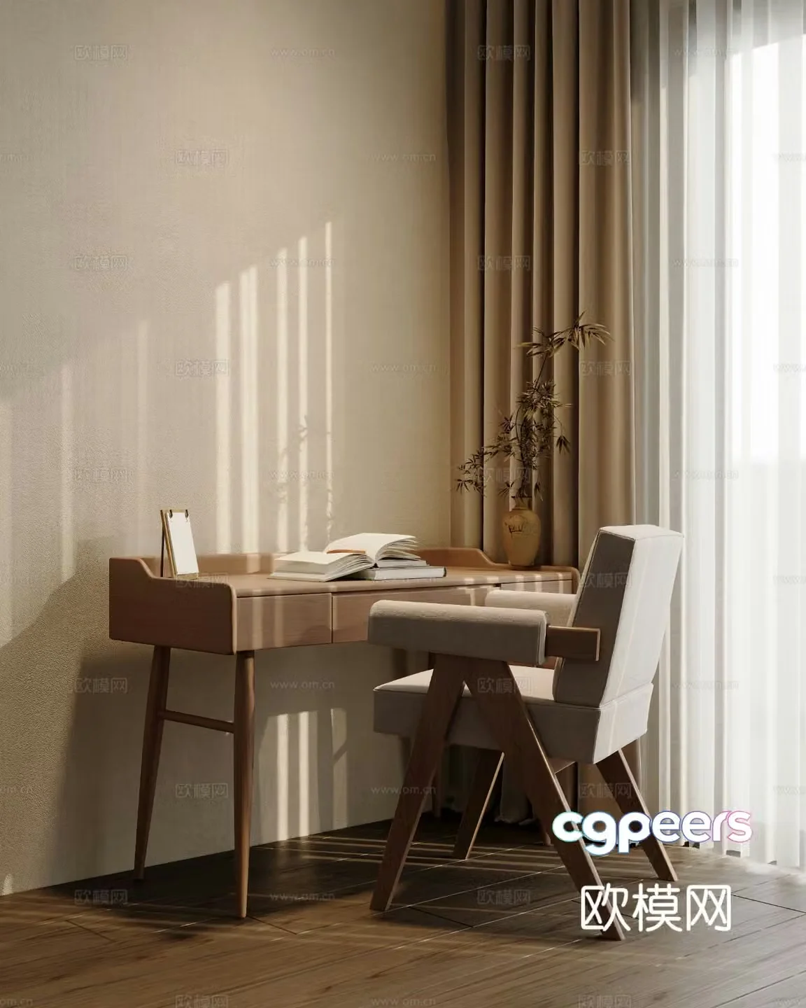 Log style desk and chair 3d model