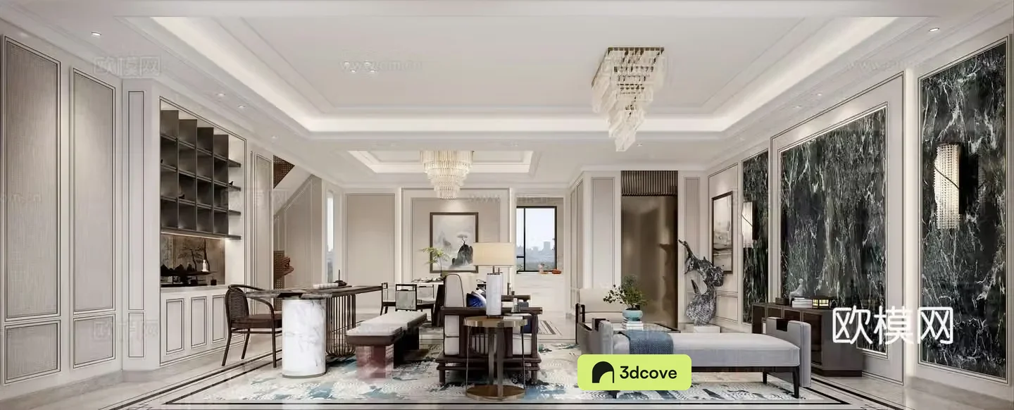 New Chinese style living and dining room sofa combination