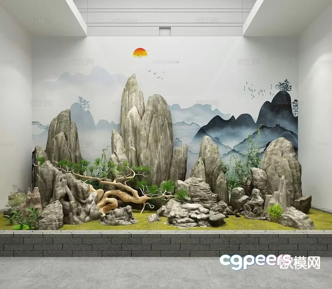Chinese rockery landscape sketch 3D model