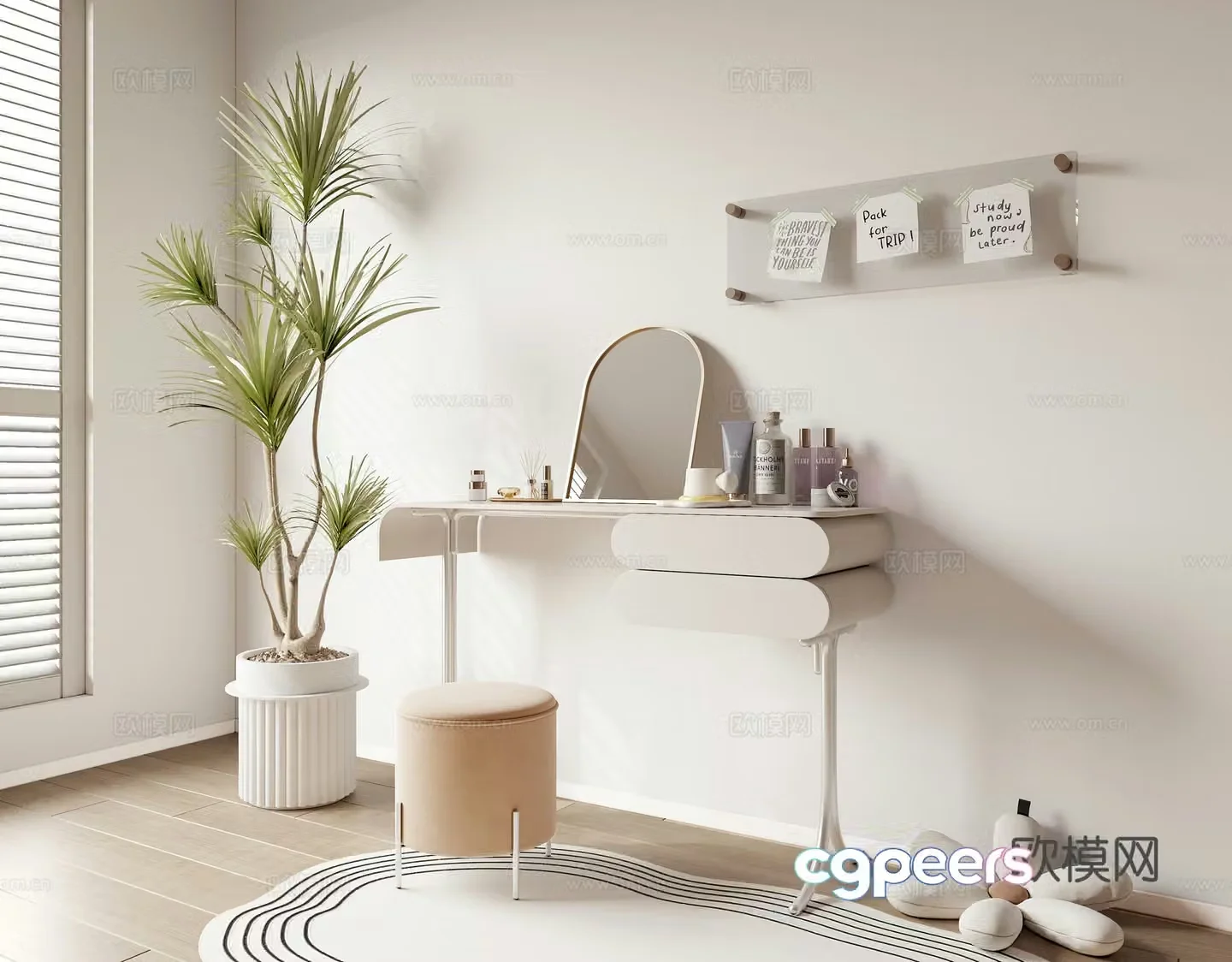 Dressing table makeup table wall decoration cosmetic potted 3D model