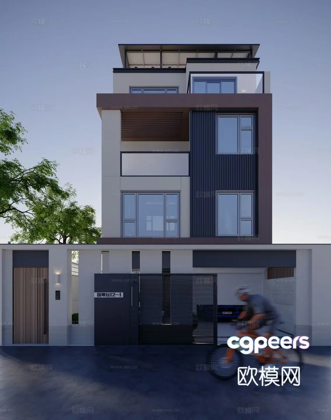 Modern villa exterior garage door 3d model