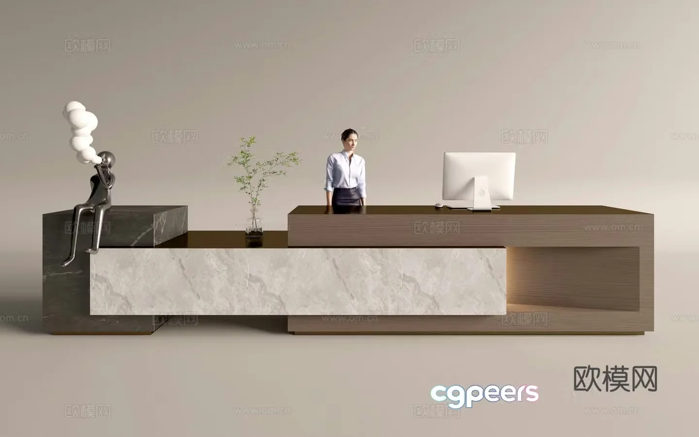 Modern company front desk reception area bar reception desk service desk 3d model
