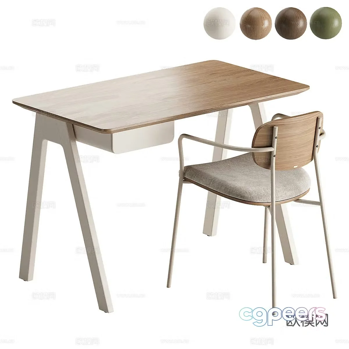 Modern desk and chair Solid wood desk Wooden table Study table Simple dining chair Wrought iron dining chair 3d model