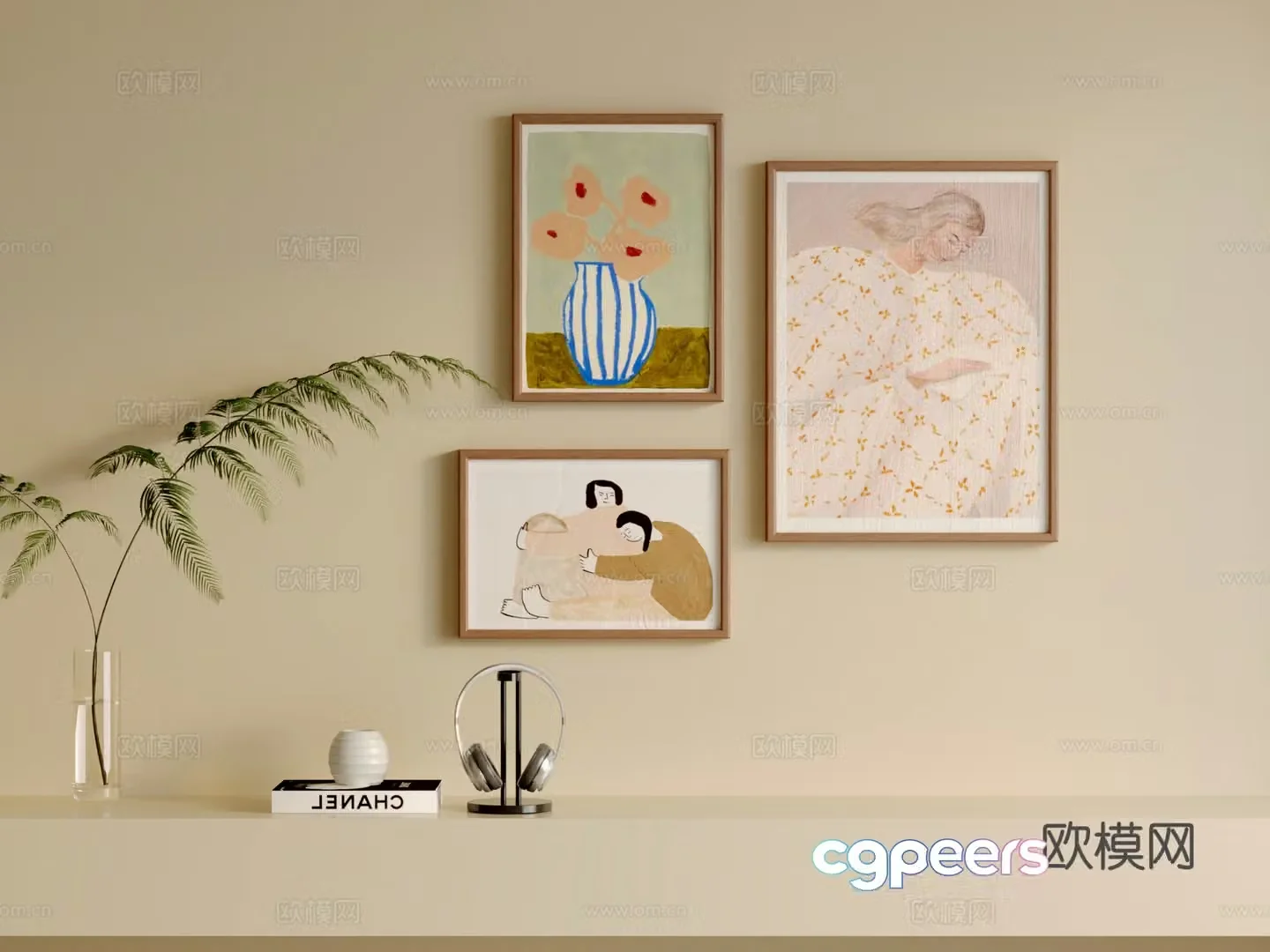 Nordic hanging painting combination 3D model