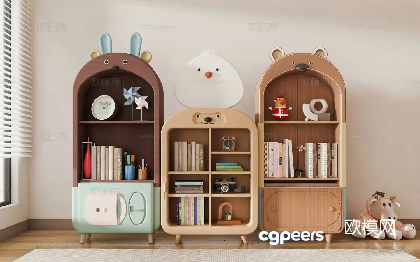 Children’s decorative cabinet low cabinet children’s room bookcase bookshelf study creative storage shelf kindergarten solid wood book 3D model