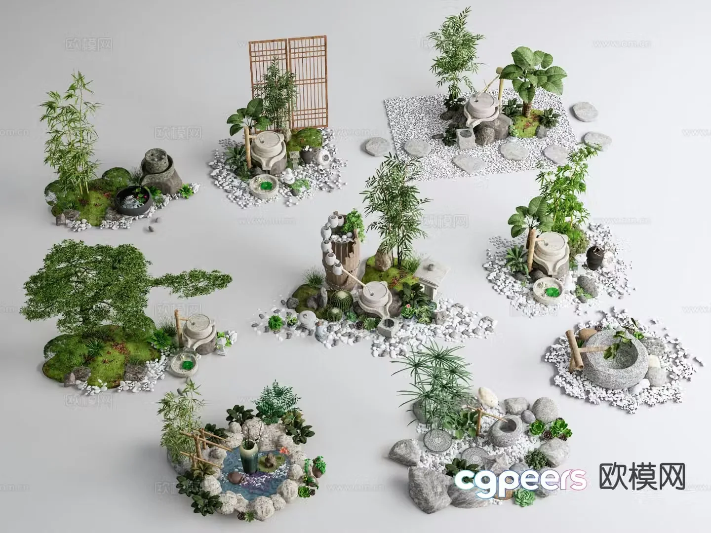 New Chinese style courtyard waterscape sketch 3D model