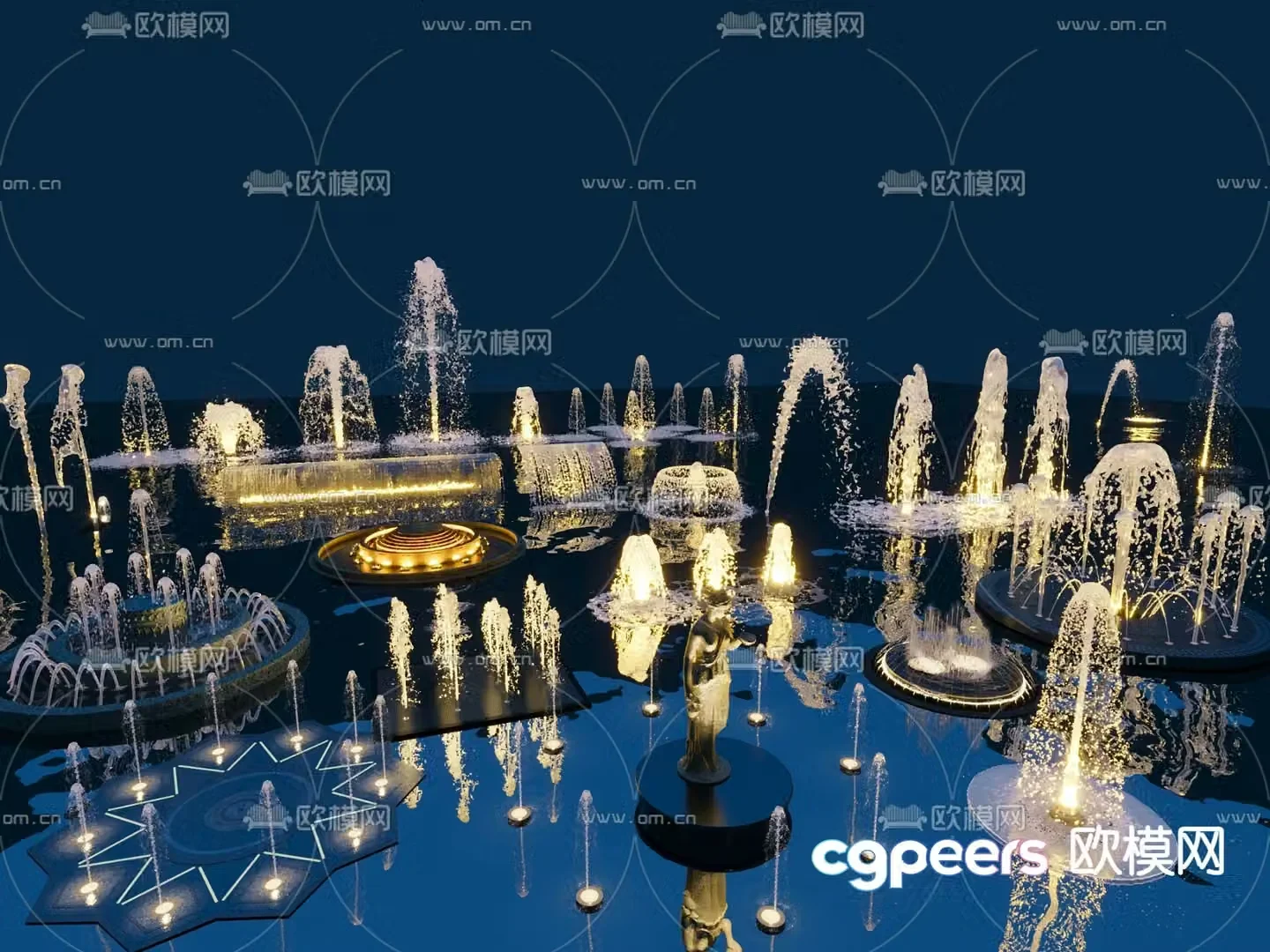 Fountain dry spray luminous fountain spring flowing water stacked water water column musical fountain 3d model