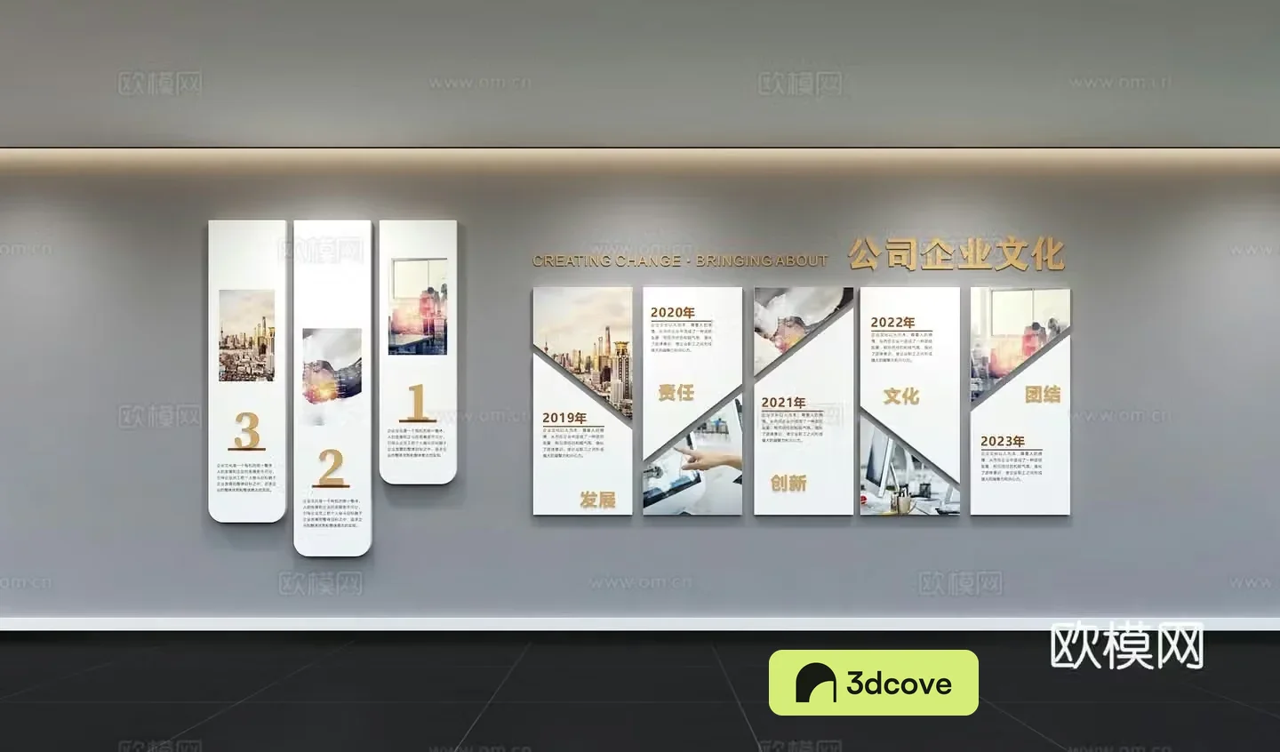 Modern corporate culture wall Corporate development history Office corridor Promotion column Slogan