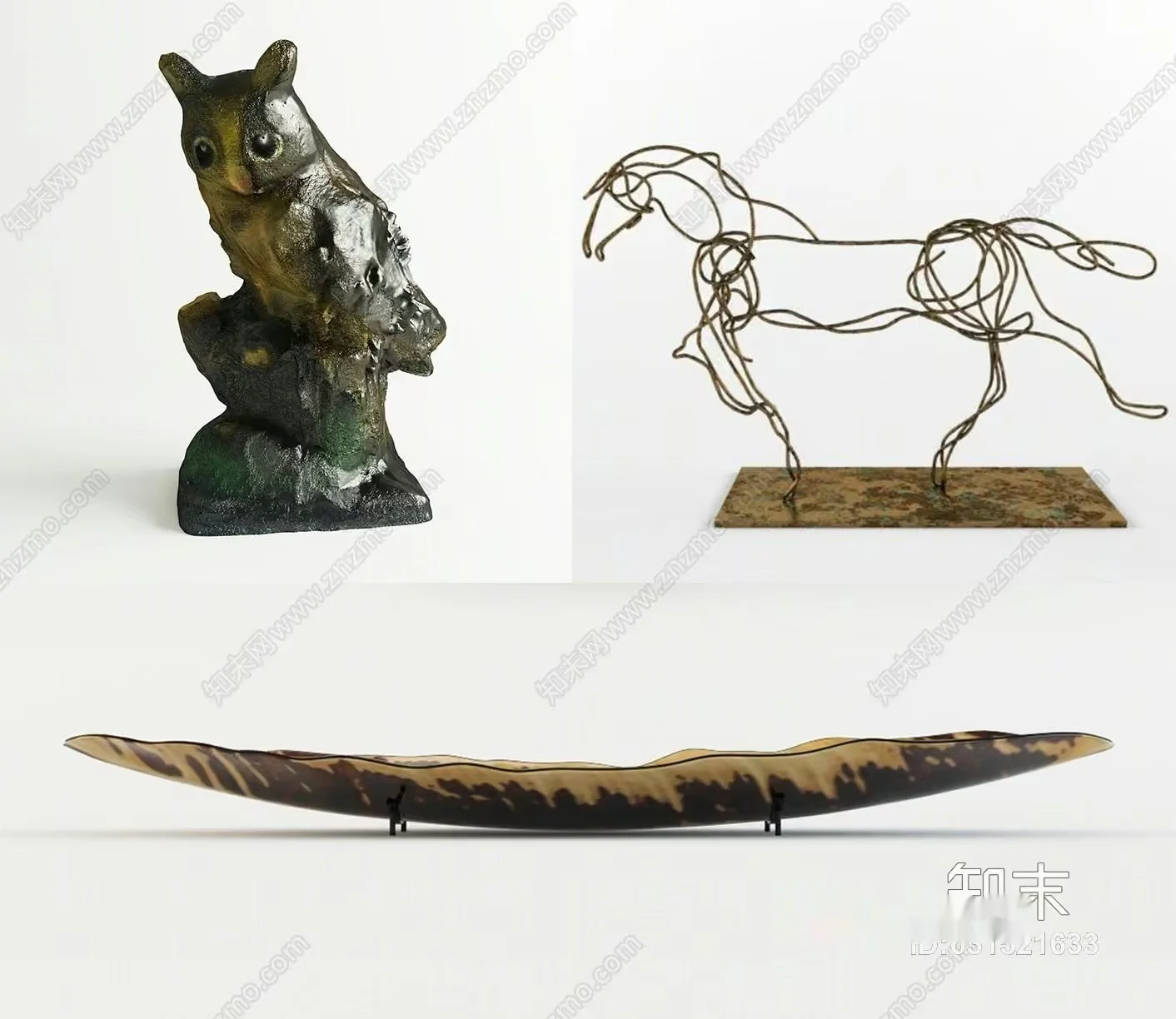 Three Sculptures Of Animals 3D Model – 8903 – VRAY Render