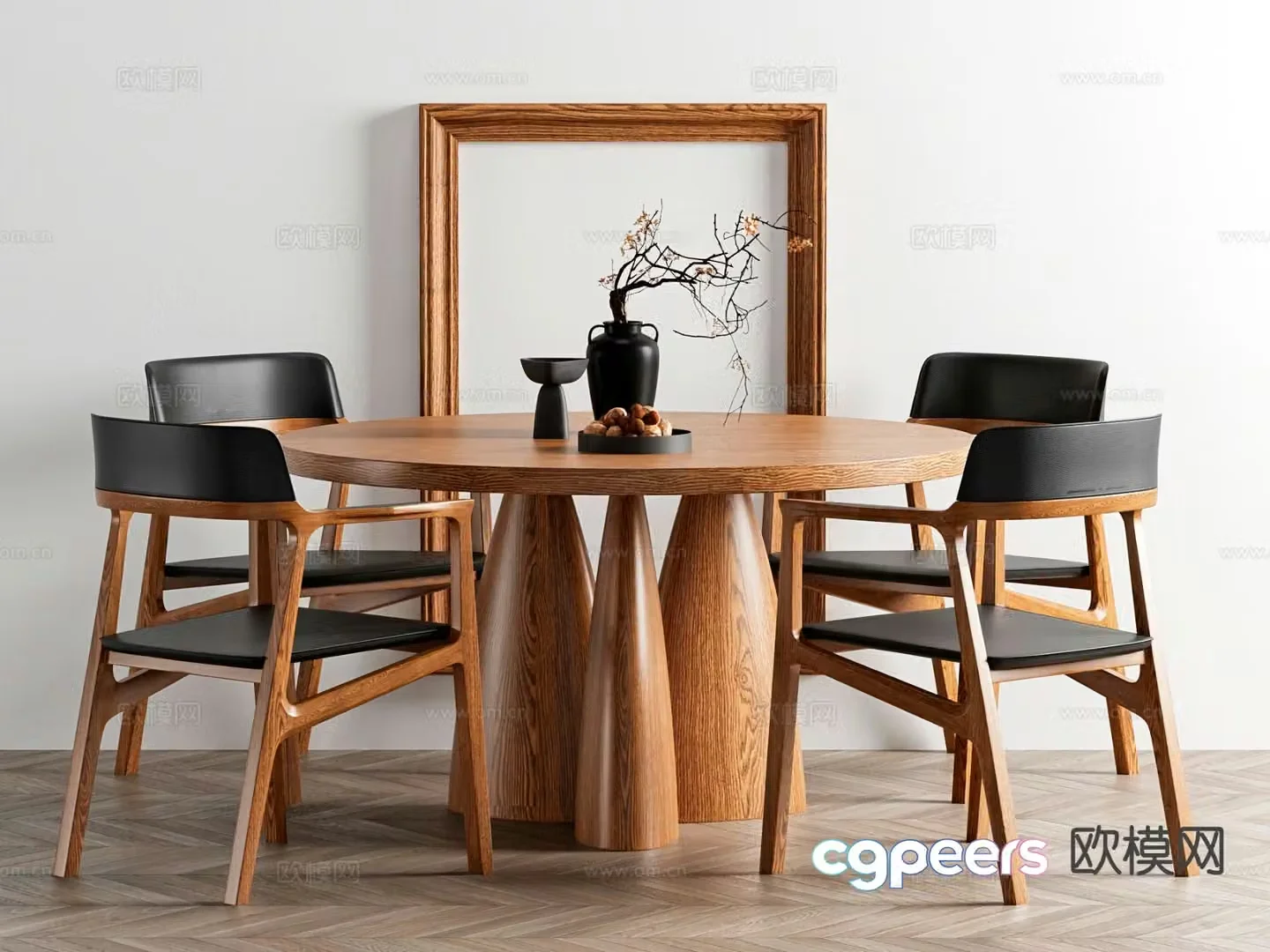 Medieval style round dining table and chairs 3D model