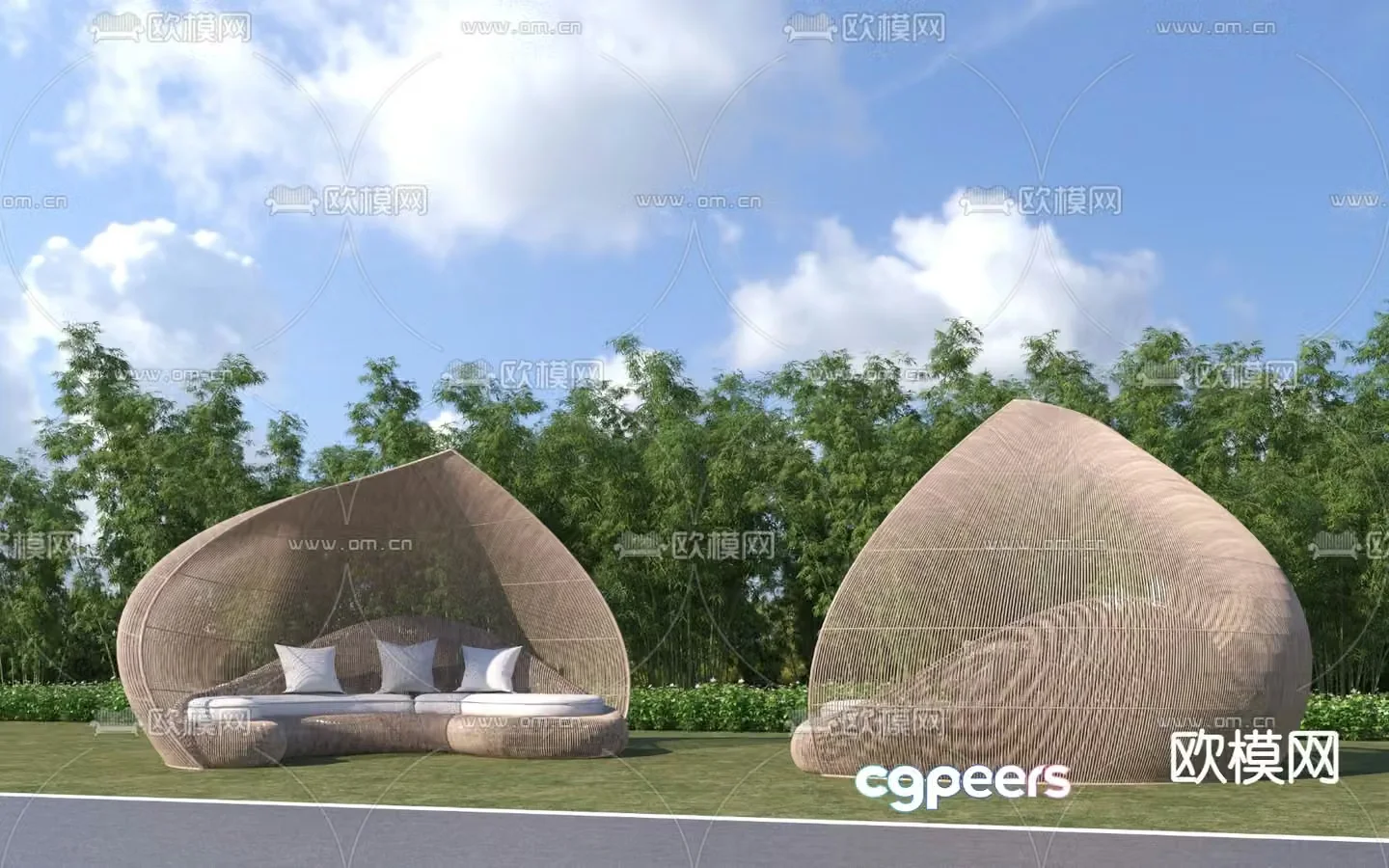 Modern special-shaped rattan grille landscape sketch 3D model