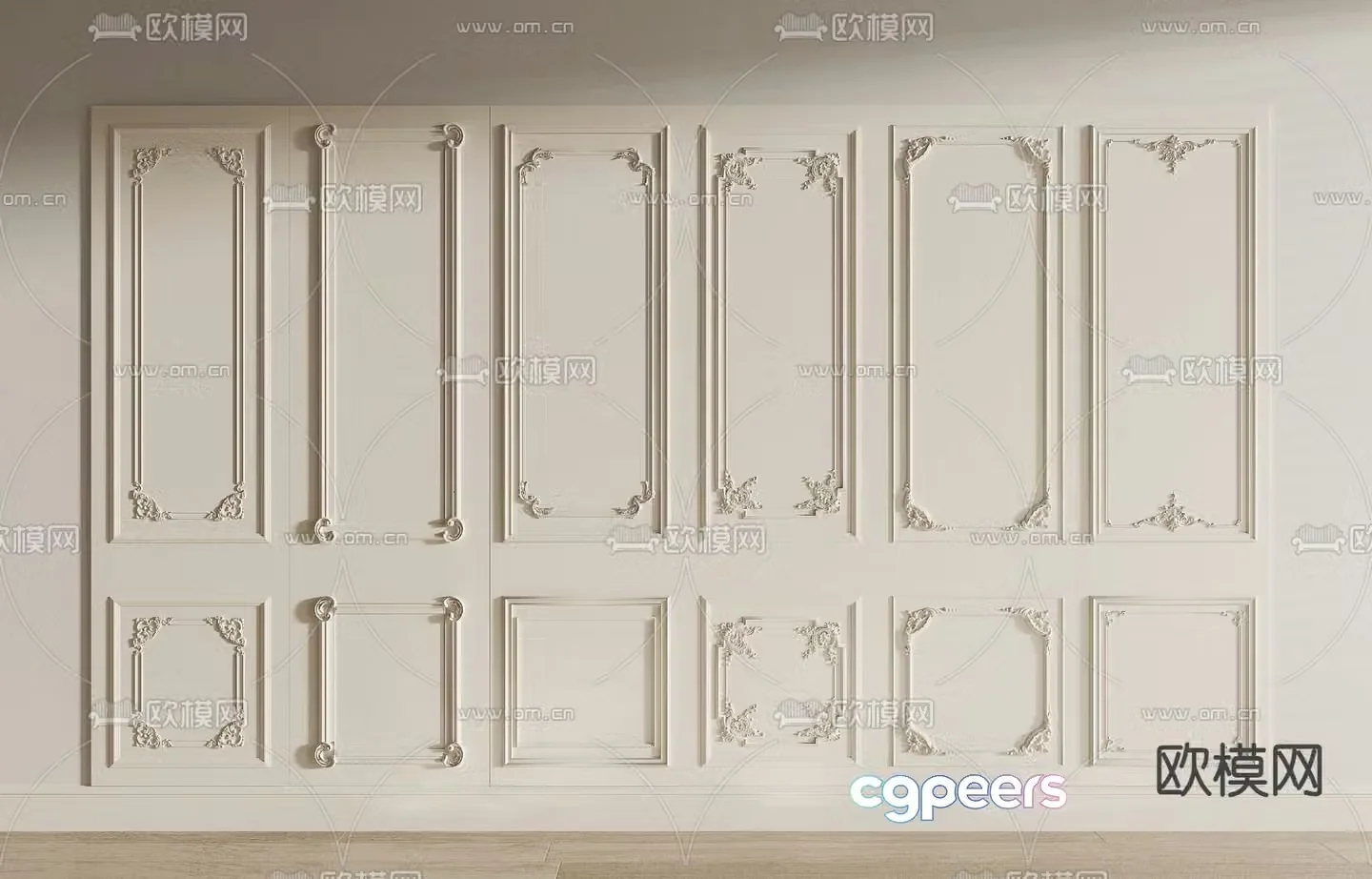 French wall panel wall skirt carved lines 3d model