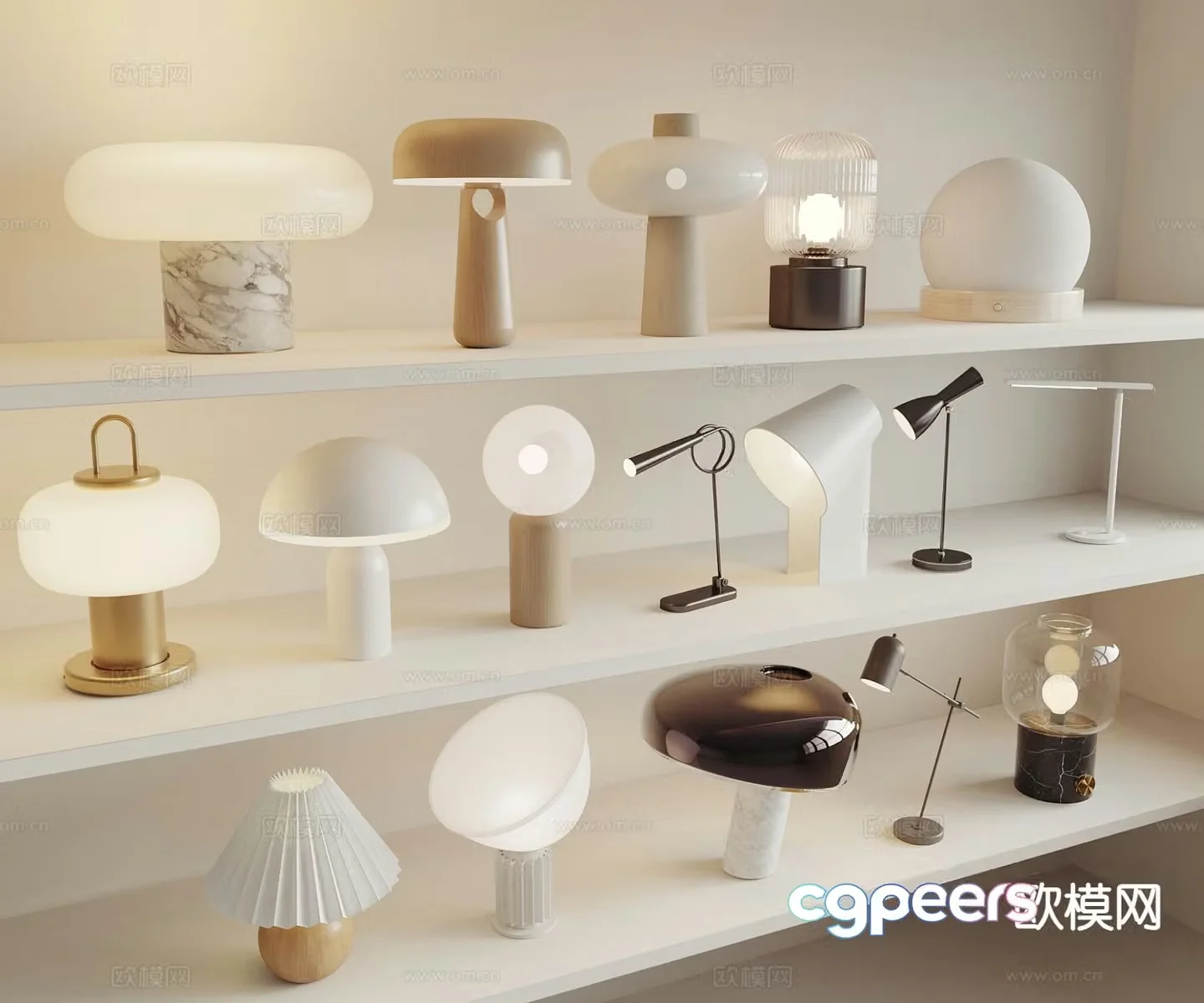 Cream style desk lamp mushroom lamp 3d model