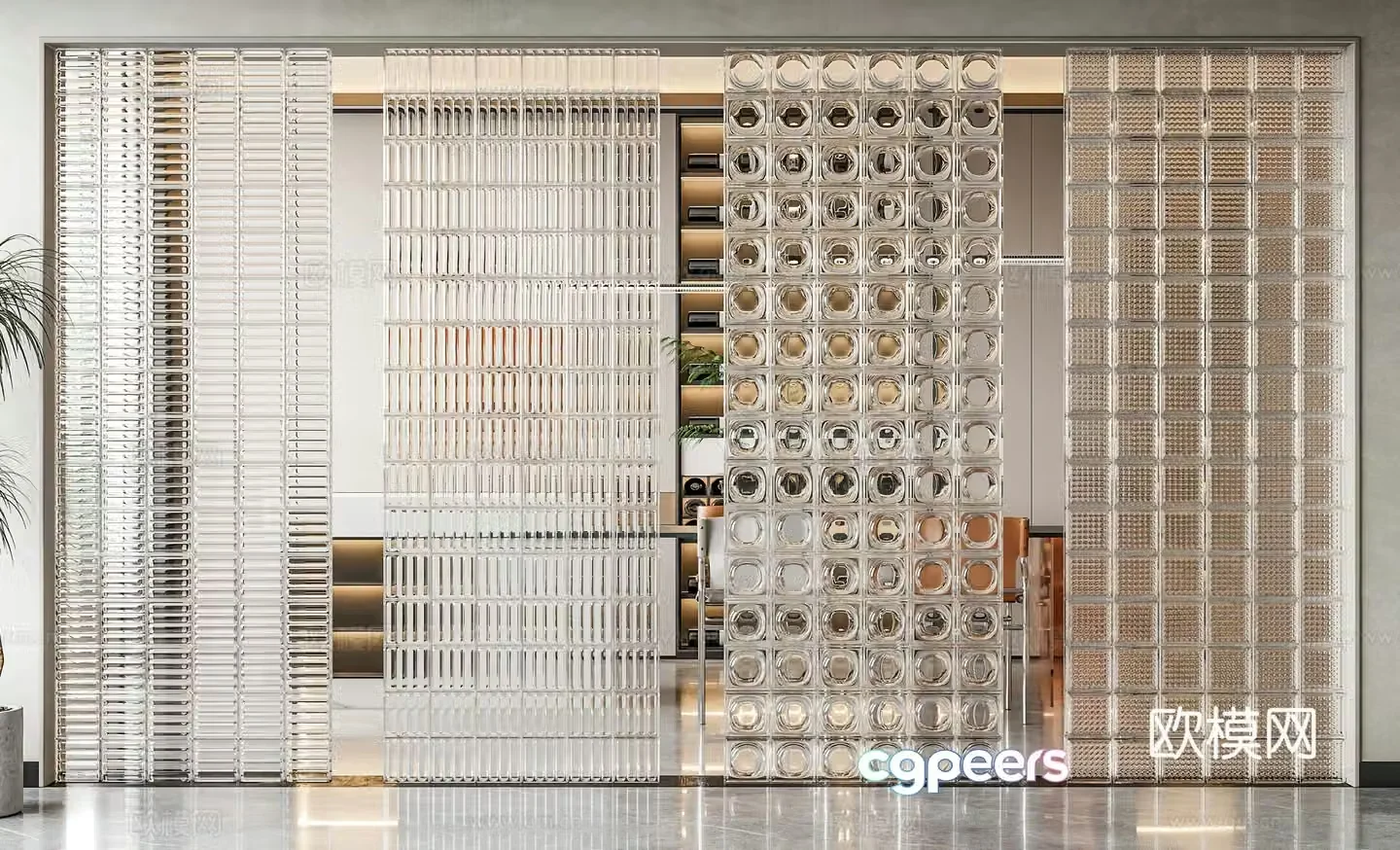 Modern partition glass partition glass brick partition glass brick partition wall carved glass brick 3D model