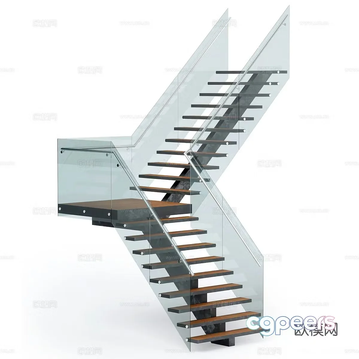 Modern minimalist glass handrail staircase 3d model