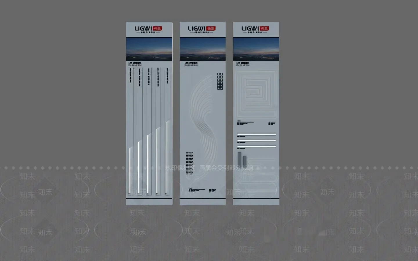 A Set Of Three White Posters Each Featuring A Unique Design 3D Model – 3830 – VRAY Render