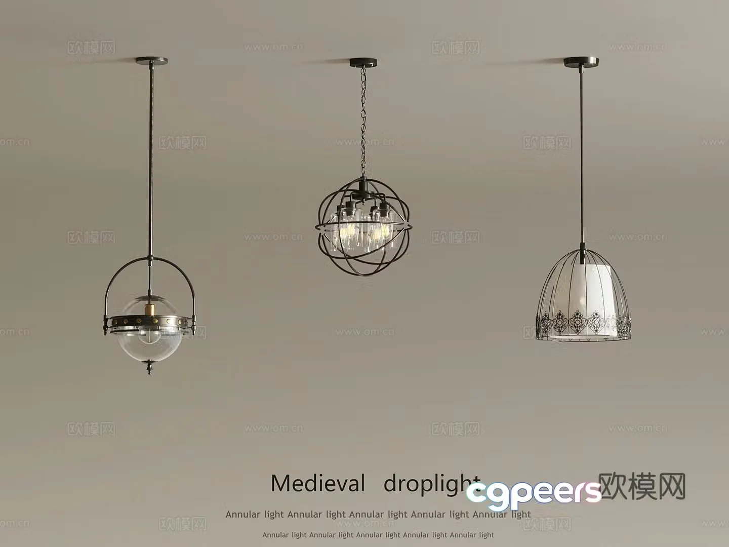 Industrial style small chandelier 3d model
