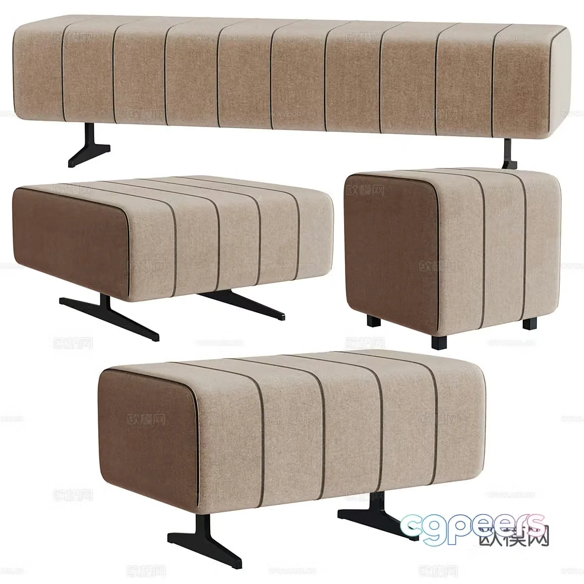 Fabric sofa stool low stool fabric shoe changing stool dressing stool bench footstool square stool 3D model