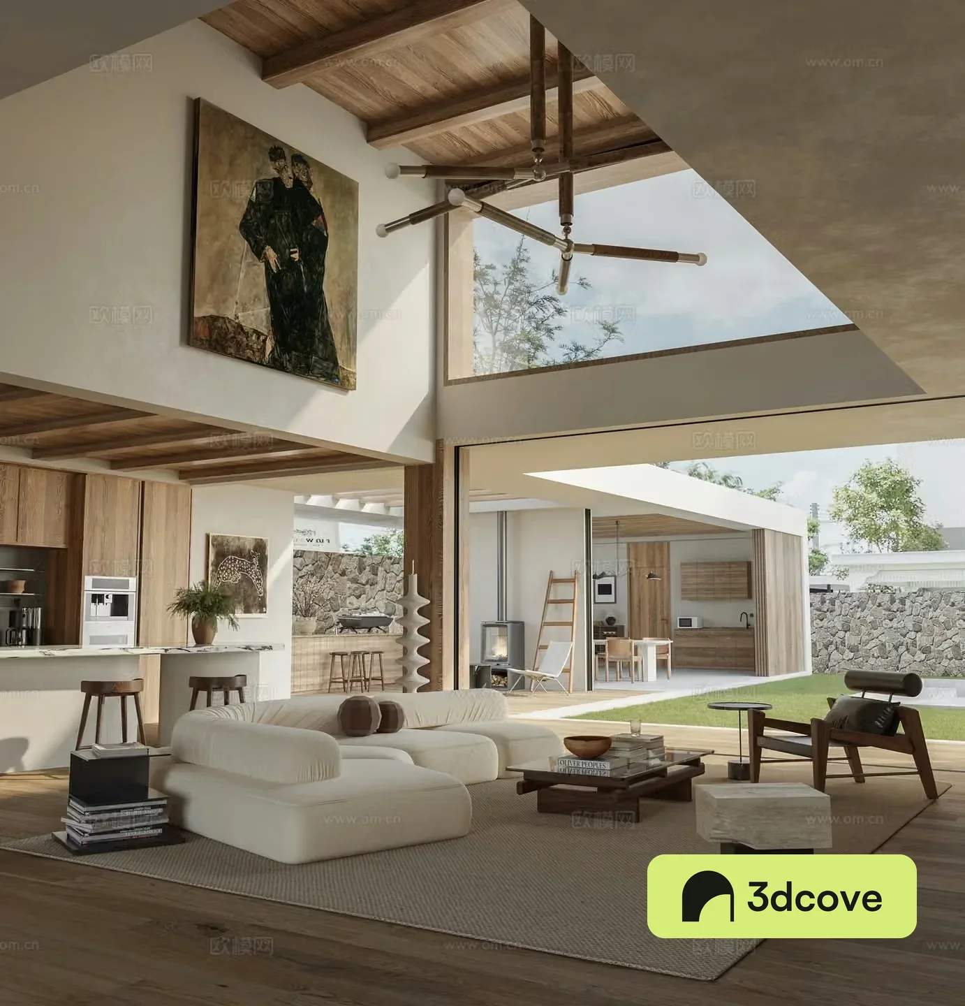 Log medieval style villa high living room